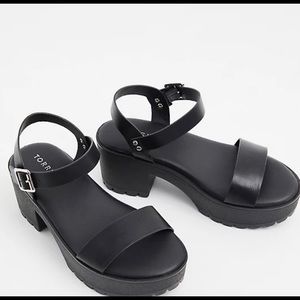 Black Faux Leather Chunky Platform Heel Sandal